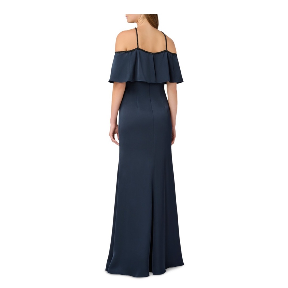 Aidan Mattox Navy Off Shoulder Beaded Strap Gown SZ 8 NWT Evening BLACK TIE MOB - Picture 3 of 5